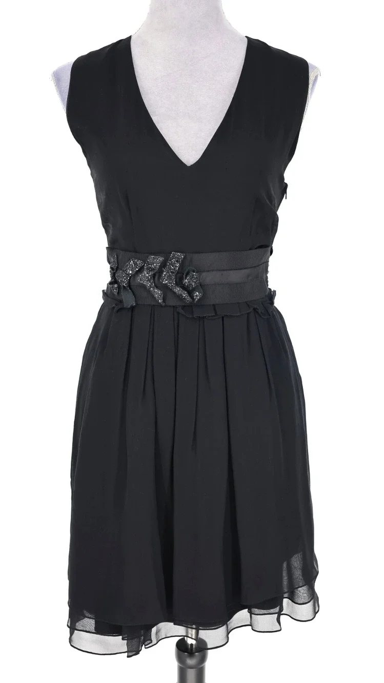 Vera Wang Lavender Label Dress Womens 6 Black Silk Chiffon Zip Fit n Flare Party